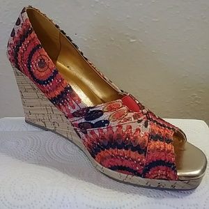Colorful Peeptoe Cork Wedge